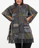 Unisex Patchwork Stonewash Hooded Poncho in Black