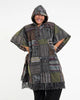 Unisex Patchwork Stonewash Hooded Poncho in Black