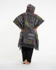 Unisex Patchwork Stonewash Hooded Poncho in Black