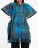 Unisex Patchwork Stonewash Hooded Poncho in Blue