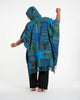 Unisex Patchwork Stonewash Hooded Poncho in Blue