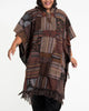 Unisex Patchwork Stonewash Hooded Poncho in Brown