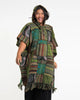 Unisex Patchwork Stonewash Hooded Poncho in Green