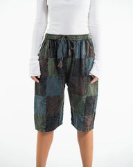 Unisex Patchwork Stone Washed Cargo Cotton Shorts in Black 01