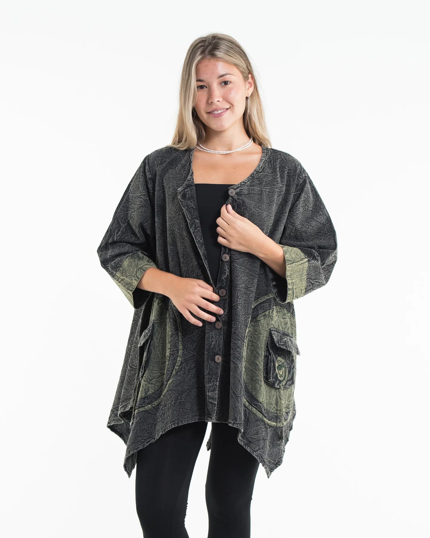 Unisex Spiral Stonewashed Tunic Top in Black