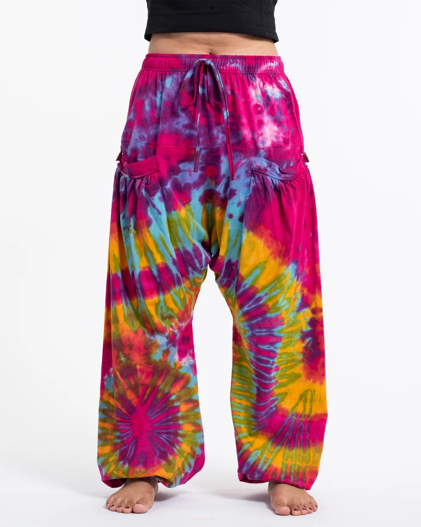Unisex Tie Dye Cotton Harem Pants in Pink