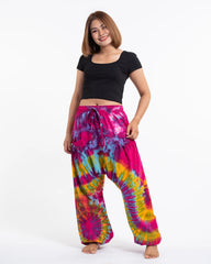 Unisex Tie Dye Cotton Harem Pants in Pink