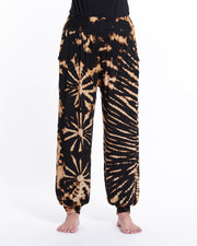 Tie Dye Spandex Cotton Harem Pants in Black Orange