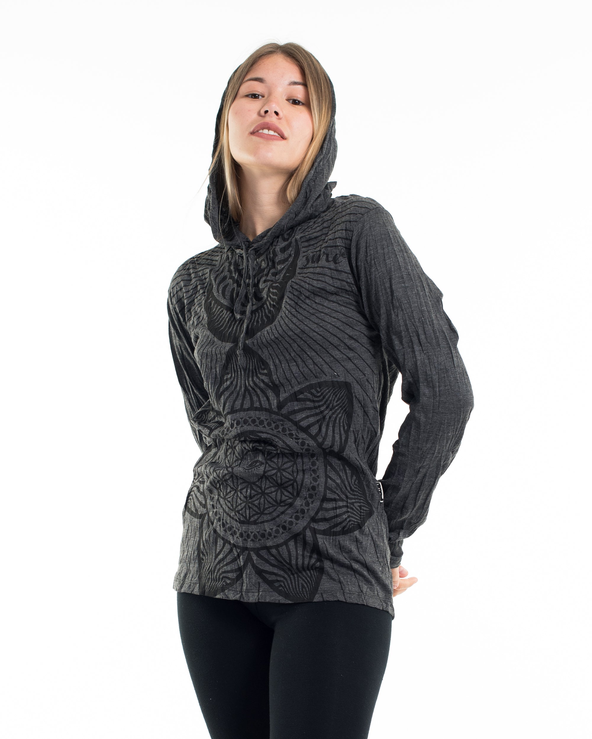 Sure Design Unisex Sacred Geometry Mandala Hoodie Black