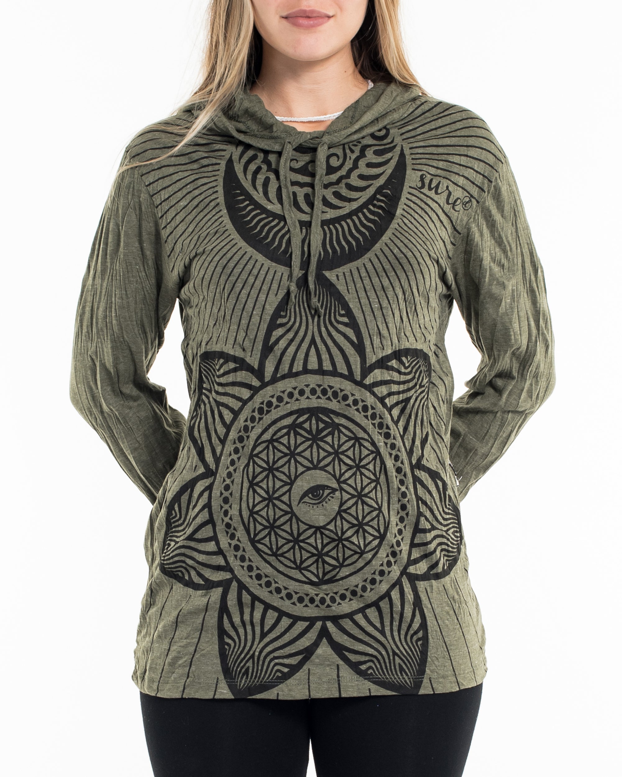 Sure Design Unisex Sacred Geometry Mandala Hoodie Green