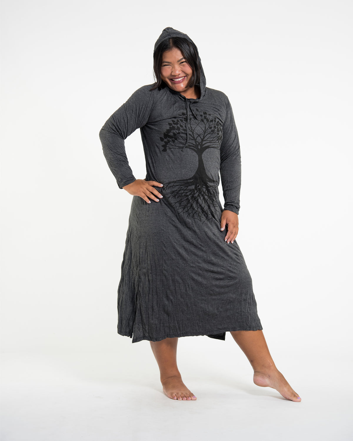 Sure Design Womens Tree Of Life Long Sleeve Hoodie Dress Black L/XL