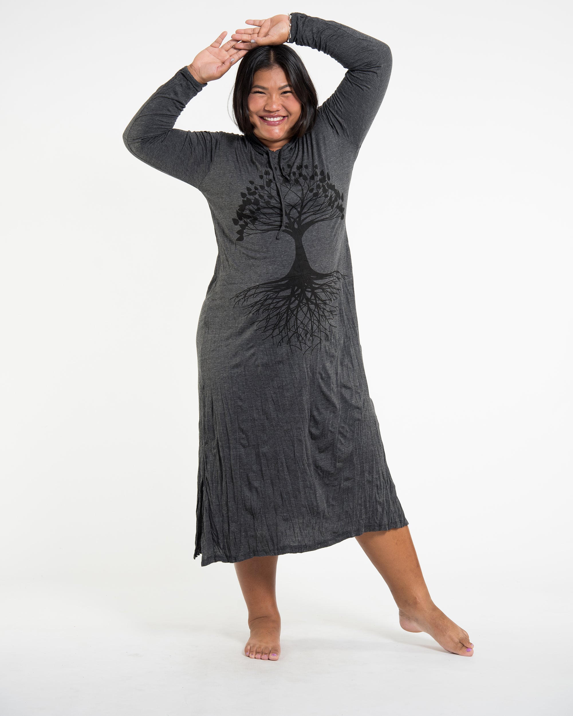 Sure Design Womens Tree Of Life Long Sleeve Hoodie Dress Black L/XL