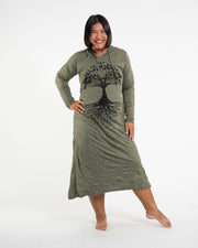 Sure Design Womens Tree Of Life Long Sleeve Hoodie Dress Green L/XL
