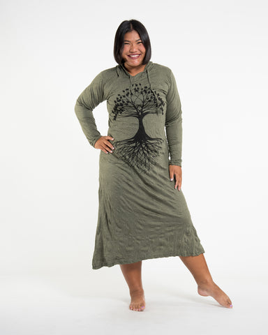Sure Design Womens Tree Of Life Long Sleeve Hoodie Dress Green L/XL