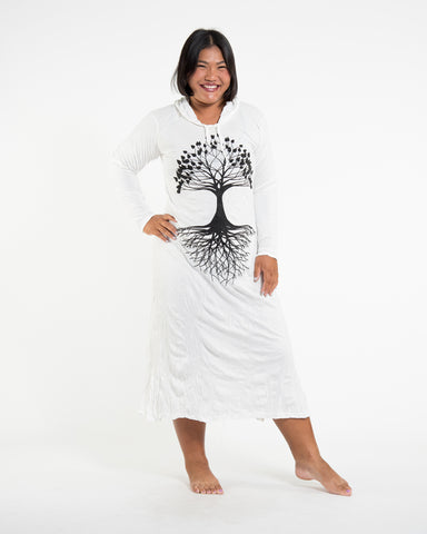 Sure Design Womens Tree Of Life Long Sleeve Hoodie Dress White L/XL