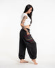 Unisex Drawstring Pinstripes Cotton Pants with Aztec Pocket in Black