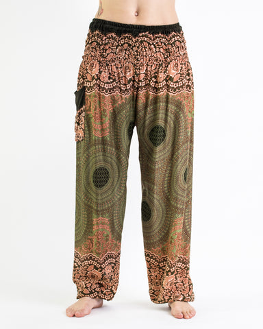 Geometric Mandalas Unisex Harem Pants in Olive