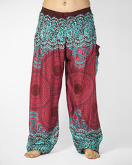 Geometric Mandalas Unisex Harem Pants in Red