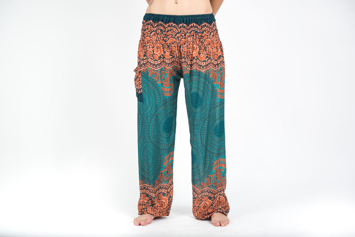 Geometric Mandalas Unisex Harem Pants in Turquoise