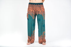 Geometric Mandalas Unisex Harem Pants in Turquoise