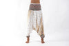 Peacock Feathers Drop Crotch Harem Pants in White