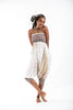 Peacock Feathers Drop Crotch Harem Pants in White