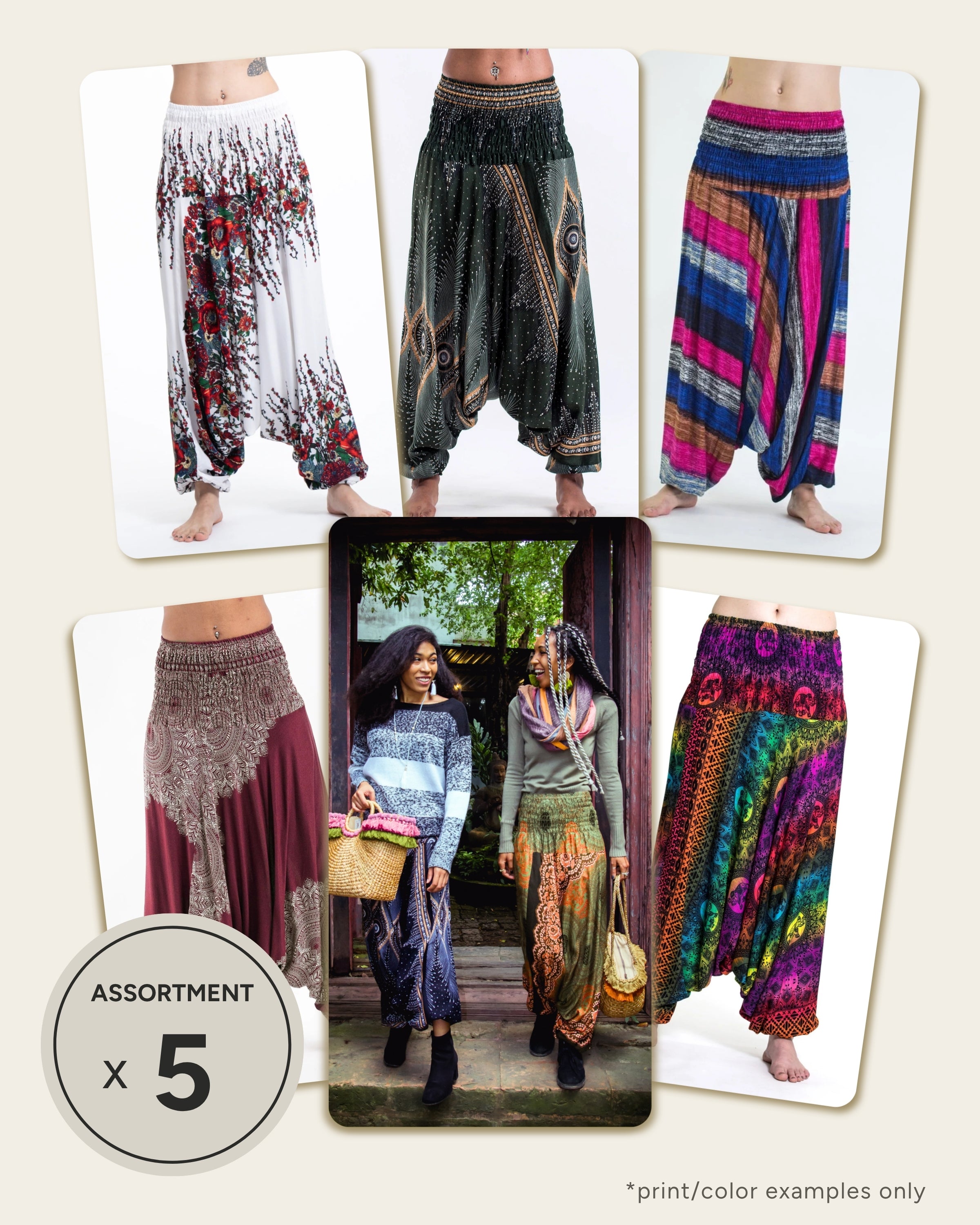 Assorted set of 5 Thai Jumpsuit Low Crotch Harem Pants BESTSELLER