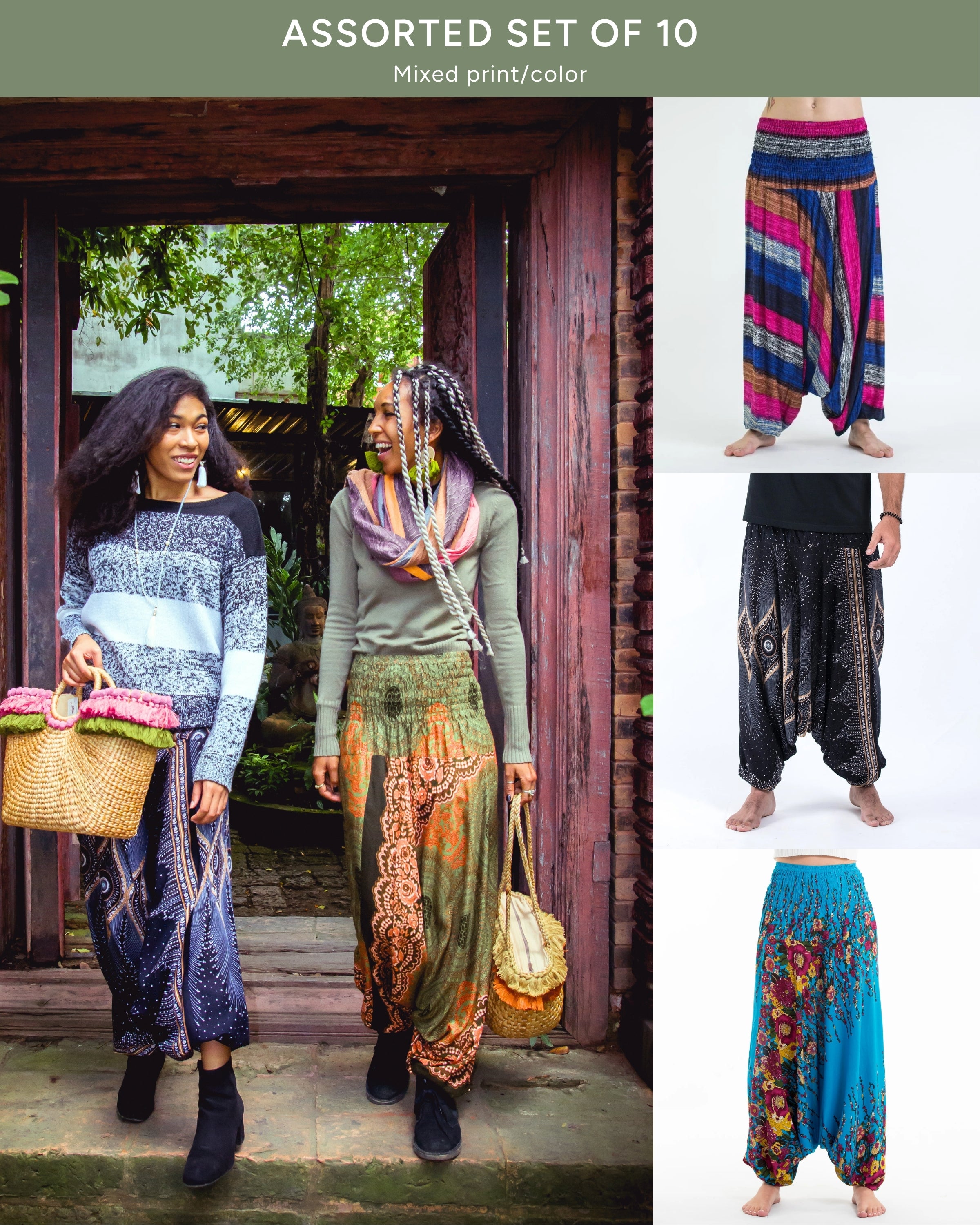 Assorted set of 10 Thai Jumpsuit Low Crotch Harem Pants BESTSELLER