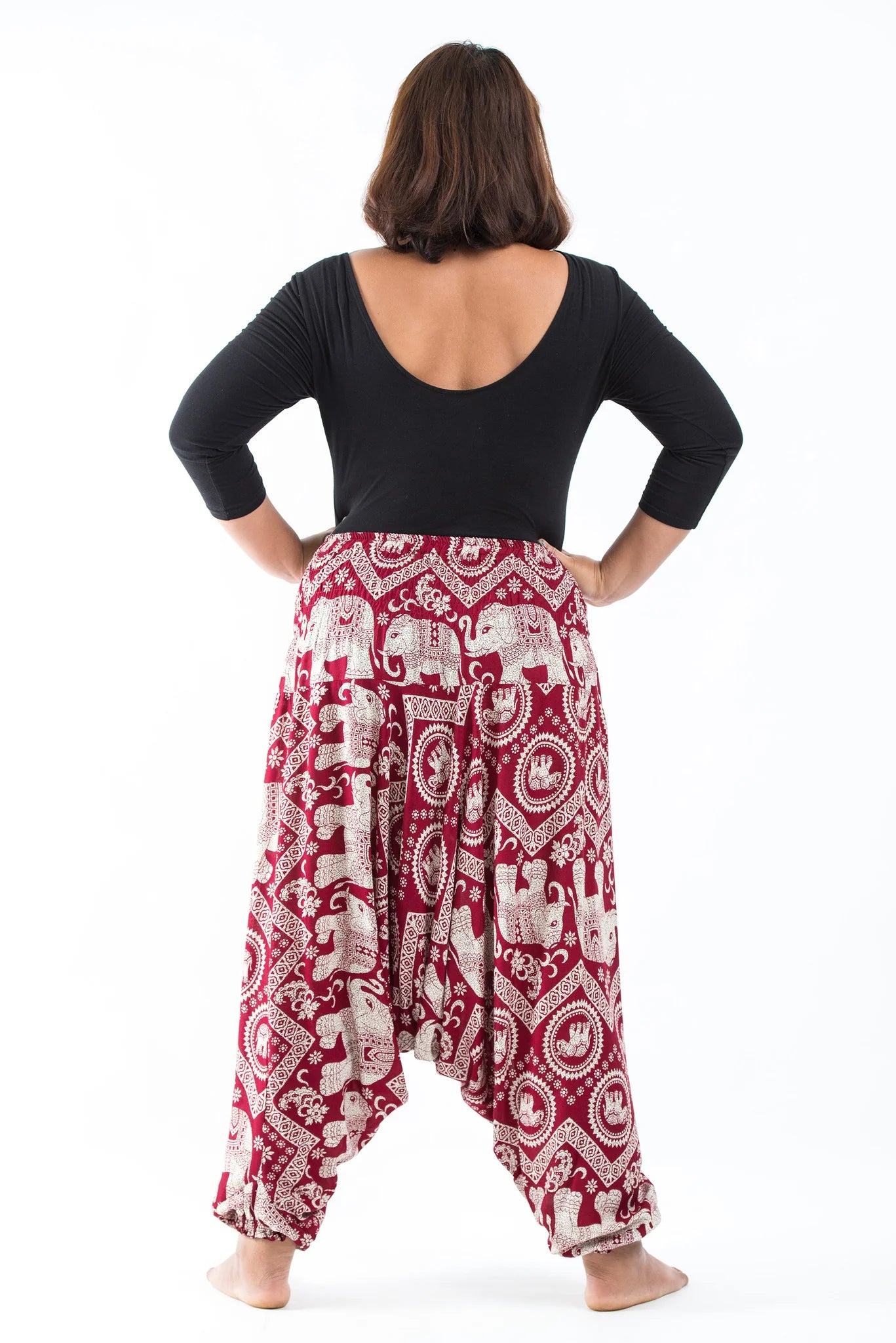 Plus Size Imperial Elephant 2-in-1 Jumpsuit Elephant Pants in Red