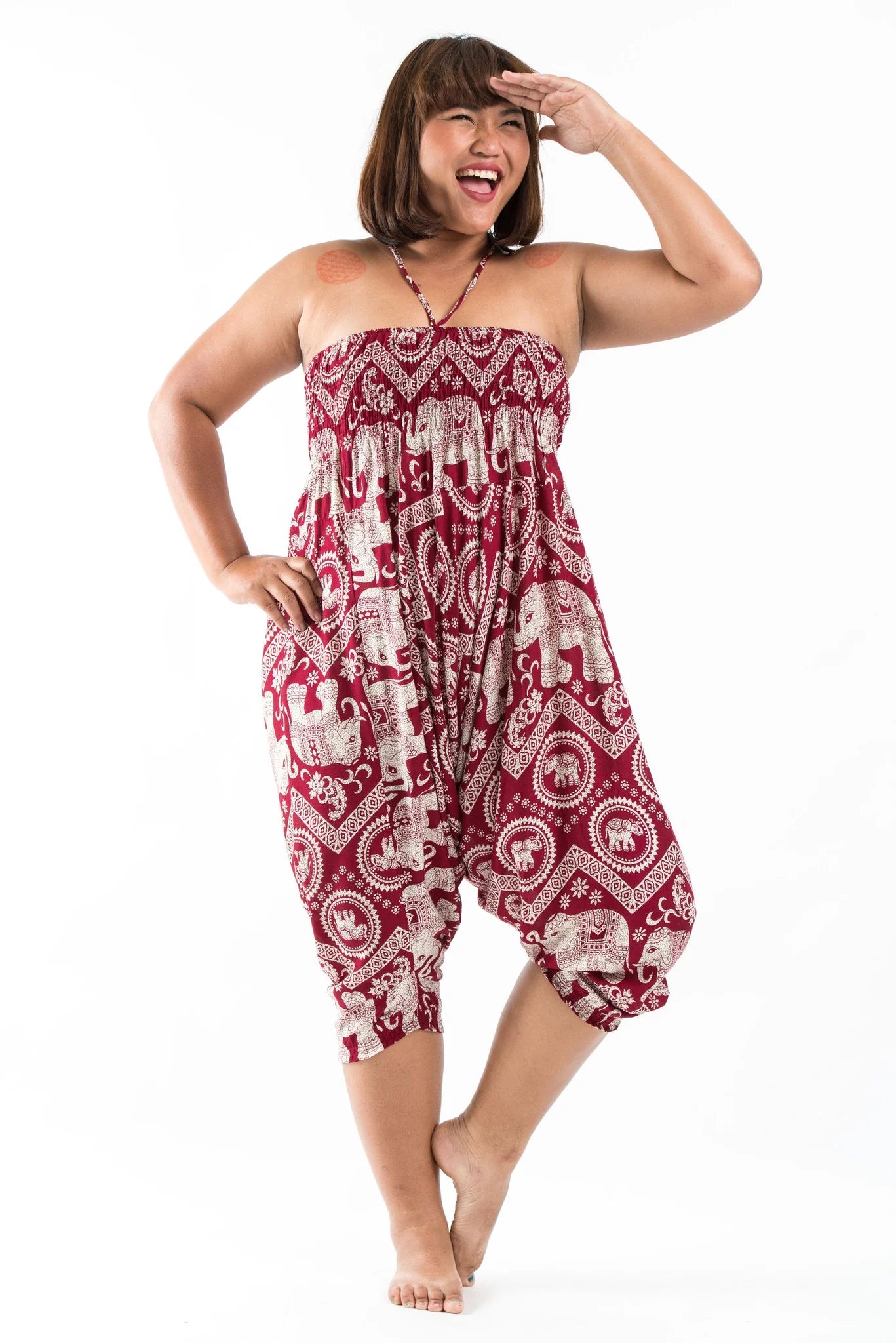 Plus Size Imperial Elephant 2-in-1 Jumpsuit Elephant Pants in Red