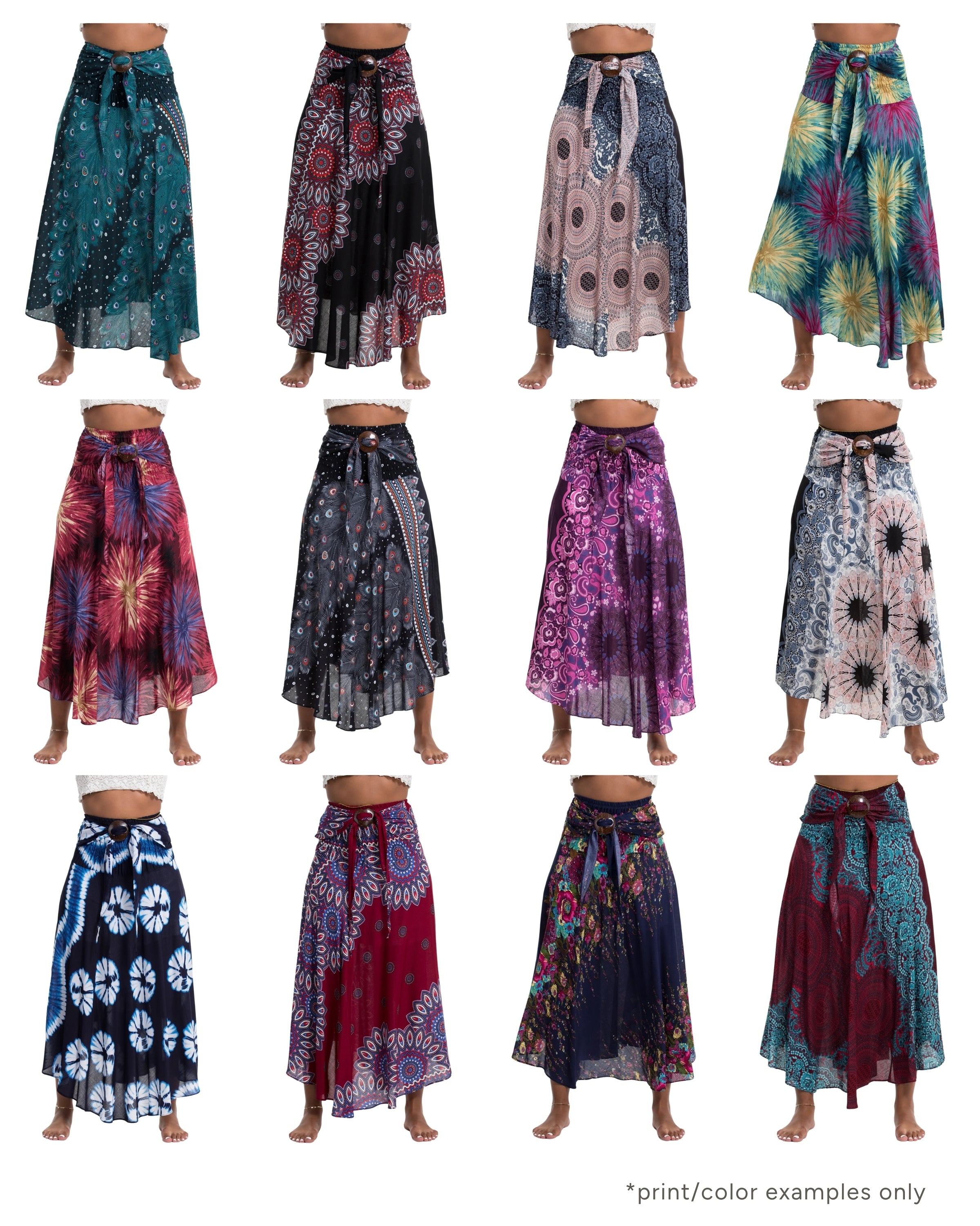 Assorted set of 10 Smocked Maxi Skirt with Coconut Buckle