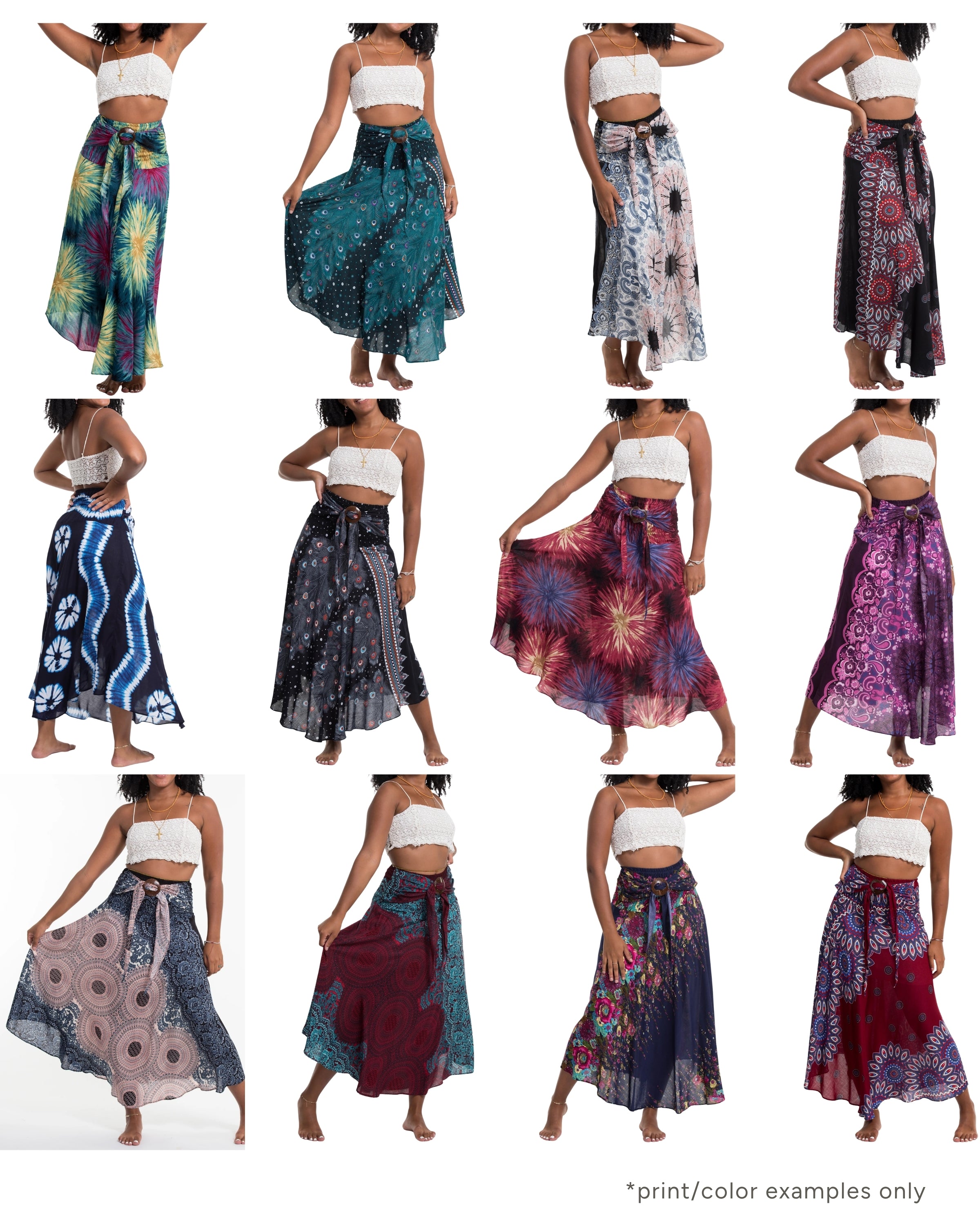 Assorted set of 10 Smocked Maxi Skirt with Coconut Buckle