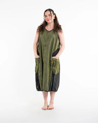 Colorblock Stonewash Tank Dress in Green