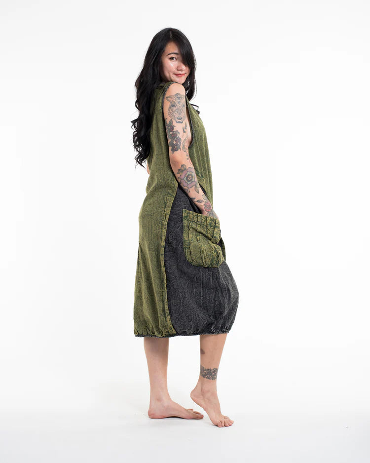 Colorblock Stonewash Tank Dress in Green