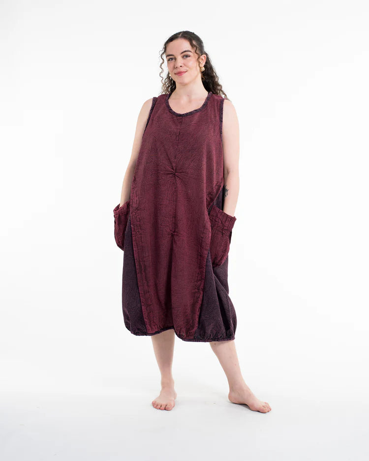 Colorblock Stonewash Tank Dress in Maroon