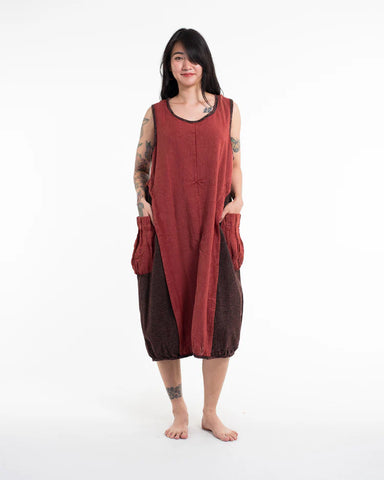 Colorblock Stonewash Tank Dress in Red