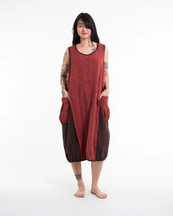 Colorblock Stonewash Tank Dress in Red