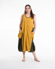 Colorblock Stonewash Tank Dress in Yellow