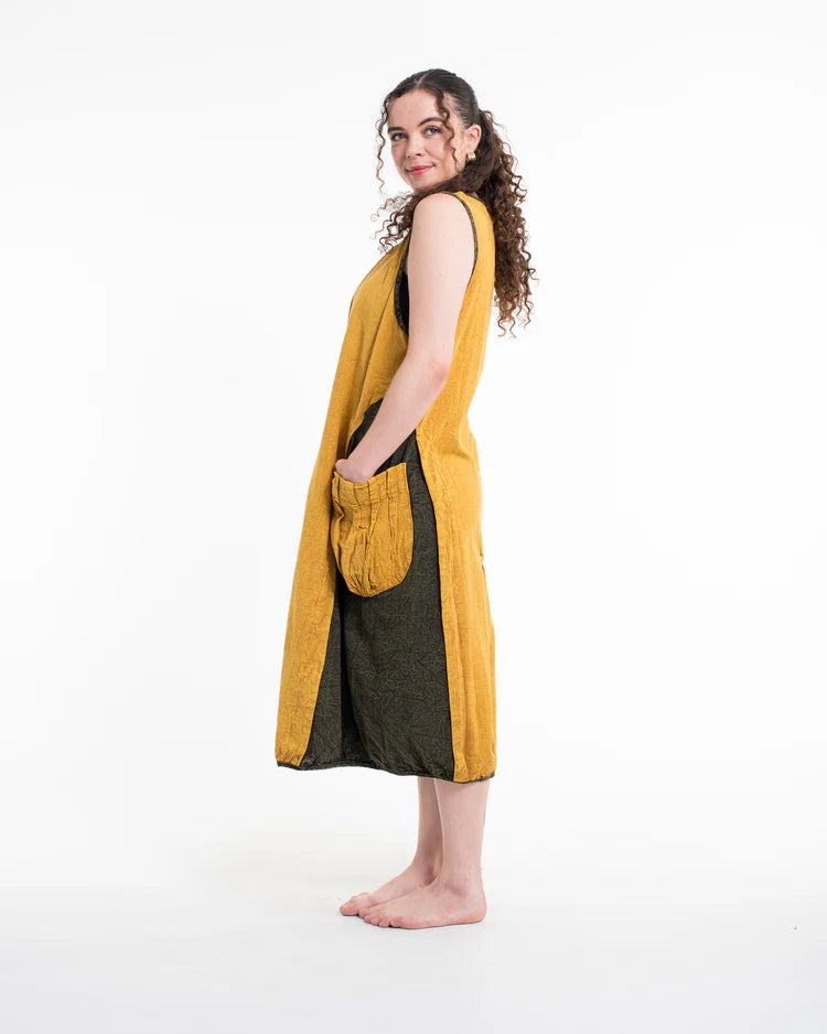 Colorblock Stonewash Tank Dress in Yellow