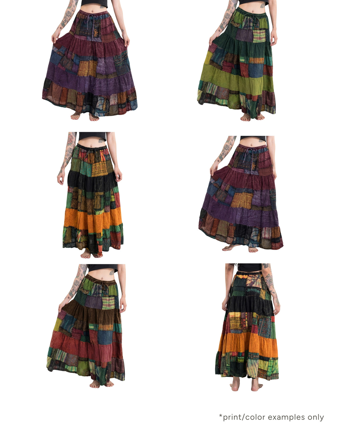Assorted set of 3 Patchwork Stonewashed Long Skirt
