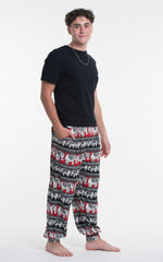 Unisex Eco-Friendly Elephant Harem Pants in Black and Red