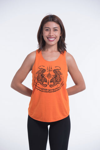 Super Soft Cotton Womens Tiger Tattoo Tank Top in Orange