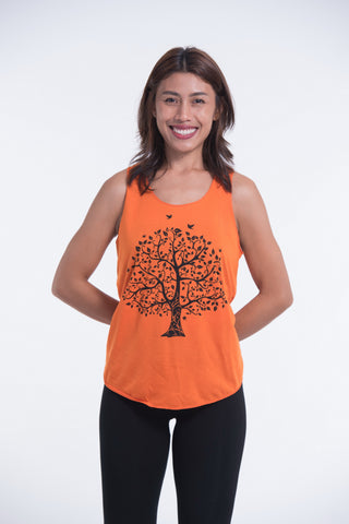 Super Soft Cotton Womens Tree Tank Top in Orange