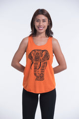 Super Soft Cotton Womens Regal Elephant Tank Top in Orange