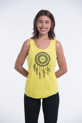 Super Soft Cotton Womens Dreamcatcher Tank Top in Yellow