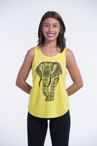 Super Soft Cotton Womens Regal Elephant Tank Top in Yellow
