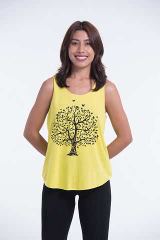 Super Soft Cotton Womens Tree Tank Top in Yellow