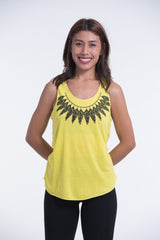Super Soft Cotton Womens Feather Necklace Tank Top in Yellow