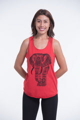 Super Soft Cotton Womens Regal Elephant Tank Top in Red