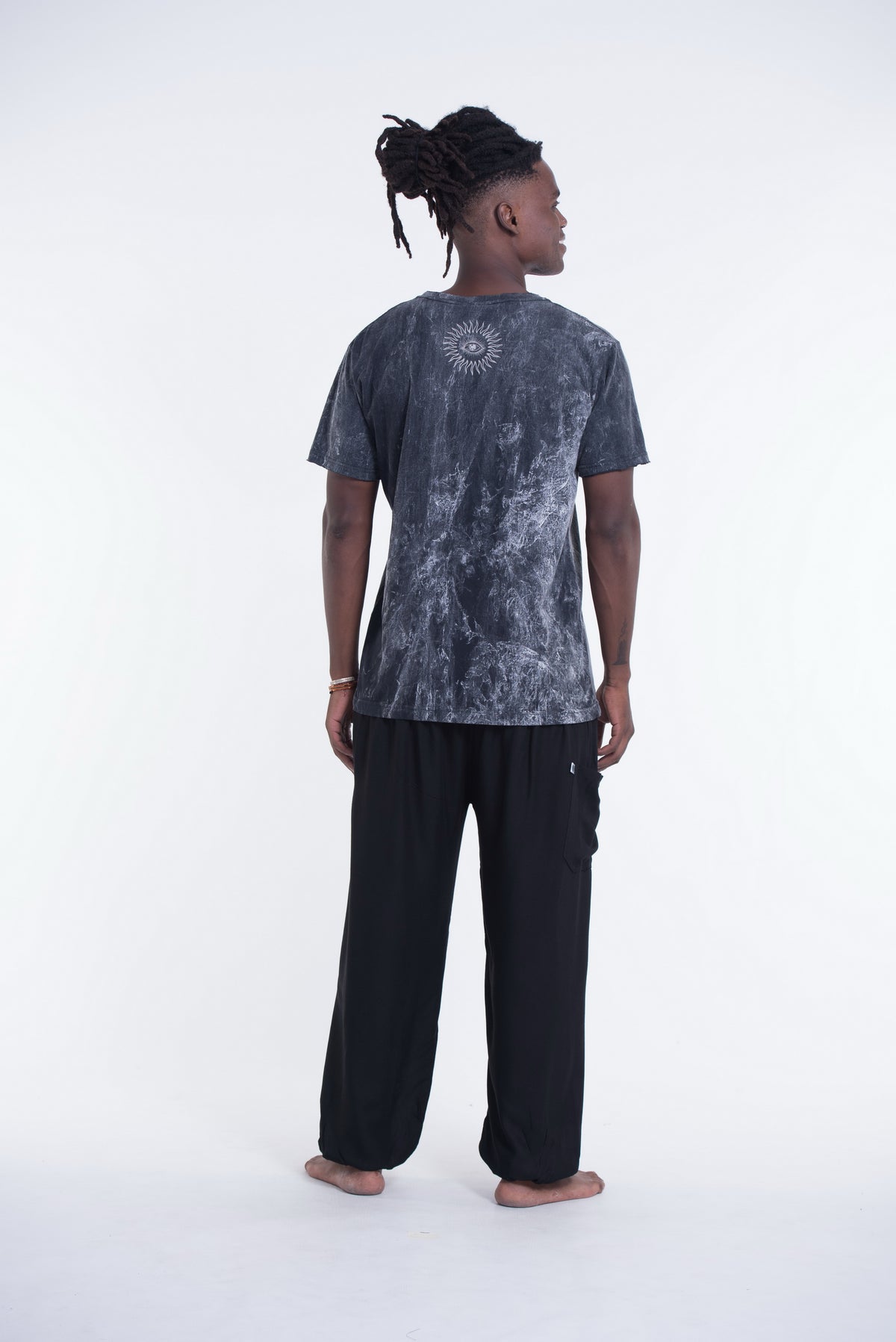 Unisex Yin Yang Stone Washed, Stone Washed Fabric Cotton T-Shirt in Black